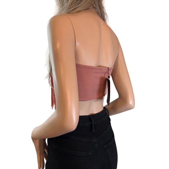 PLT Fringe Tassel Bandeau Crop Top Dusty Pink Sexy Club Wear Made in UK - Picture 7 of 12